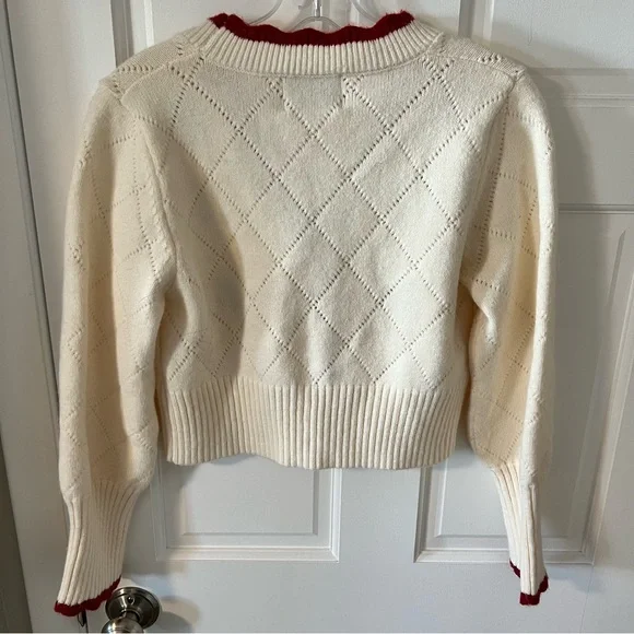 CIDER ivory argyle knit cardigan cherry embroidery coquette girly chic Size S - Picture 5 of 6